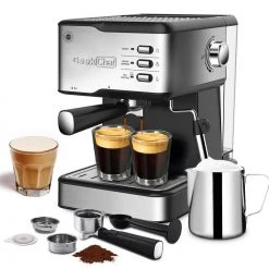 Edendirect 2-Cup Black 20 Bar Professional Compact Espresso Machine with Milk Frother Steam Wand Thermal Fast Heating System
