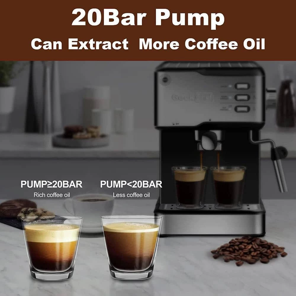 Edendirect 2-Cup Black 20 Bar Professional Compact Espresso Machine with Milk Frother Steam Wand Thermal Fast Heating System 9 Edendirect 2-Cup Black 20 Bar Professional Compact Espresso Machine with Milk Frother Steam Wand Thermal Fast Heating System - Image 7