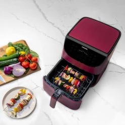 Cosori Premium 5.8 qt. Burgundy Air Fryer with Bonus Skewer Rack Set -Air Fryers shop burgundy cosori air fryers kaapafcsnus0072y 31 1000