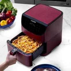 Cosori Premium 5.8 qt. Burgundy Air Fryer with Bonus Skewer Rack Set -Air Fryers shop burgundy cosori air fryers kaapafcsnus0072y fa 1000