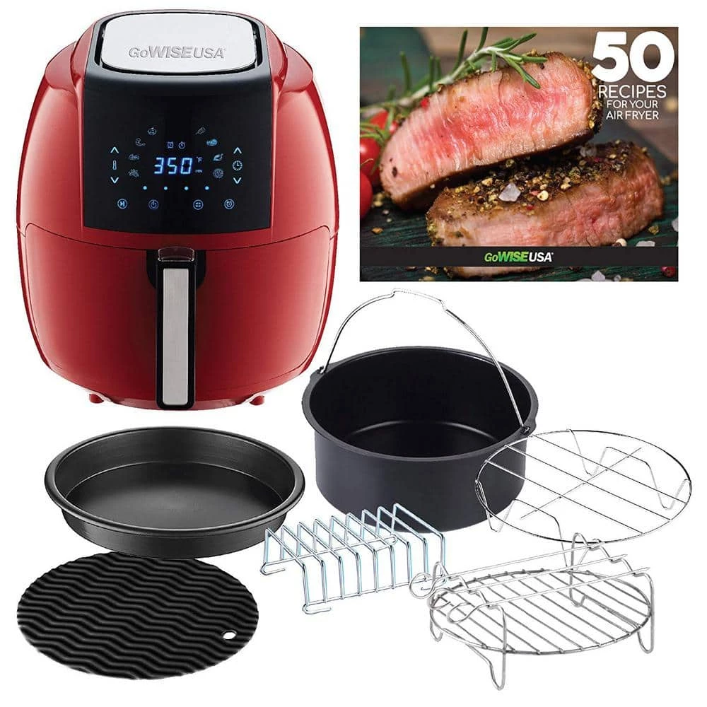 GoWISE USA 8-in-1 5.8 Qt. Chili Red Air Fryer with 6-Piece Accessory Set and 50-Recipes Book 3 GoWISE USA 8-in-1 5.8 Qt. Chili Red Air Fryer with 6-Piece Accessory Set and 50-Recipes Book