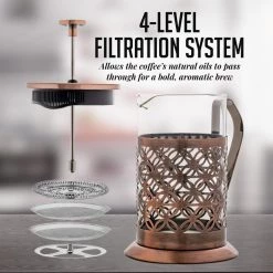 OVENTE 8-Cup Copper French Press Coffee Maker with 4 Level Mesh Filter -Air Fryers shop copper ovente french presses fsf34c 1f 1000