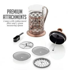 OVENTE 8-Cup Copper French Press Coffee Maker with 4 Level Mesh Filter -Air Fryers shop copper ovente french presses fsf34c 44 1000