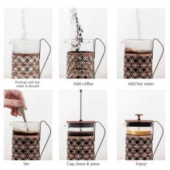 OVENTE 8-Cup Copper French Press Coffee Maker with 4 Level Mesh Filter -Air Fryers shop copper ovente french presses fsf34c 4f 1000