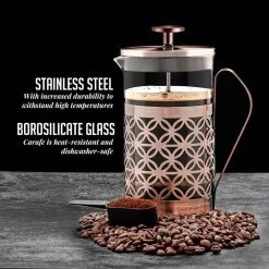 OVENTE 8-Cup Copper French Press Coffee Maker with 4 Level Mesh Filter -Air Fryers shop copper ovente french presses fsf34c c3 1000