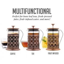 OVENTE 8-Cup Copper French Press Coffee Maker with 4 Level Mesh Filter -Air Fryers shop copper ovente french presses fsf34c fa 1000