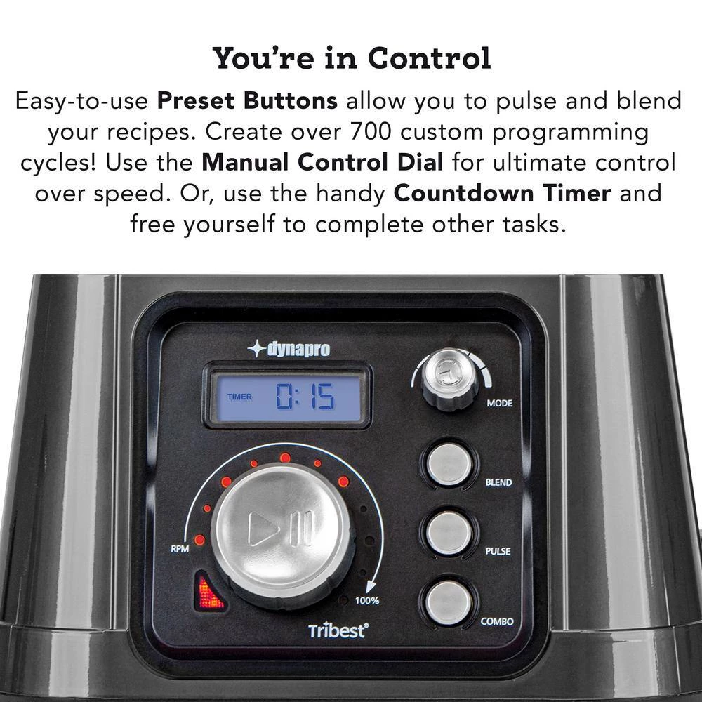 Tribest Dynapro 64 oz. 12-Speed Grey Blender with Commercial Certification 6 Tribest Dynapro 64 oz. 12-Speed Grey Blender with Commercial Certification - Image 4