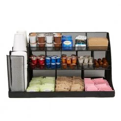 Mind Reader 14-Compartment 3-Tier Large Breakroom Condiment Organizer Black Metal Mesh -Air Fryers shop mind reader coffee accessories cmg2mesh blk 1f 1000