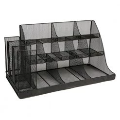 Mind Reader 14-Compartment 3-Tier Large Breakroom Condiment Organizer Black Metal Mesh