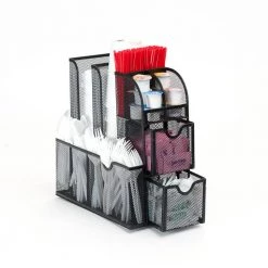 Mind Reader Black Metal Mesh Coffee Condiment Organizer with 2 Storage Drawers -Air Fryers shop mind reader coffee accessories meshcad blk 1f 1000