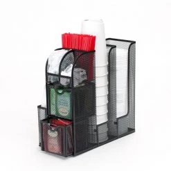 Mind Reader Black Metal Mesh Coffee Condiment Organizer with 2 Storage Drawers