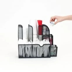 Mind Reader Black Metal Mesh Coffee Condiment Organizer with 2 Storage Drawers -Air Fryers shop mind reader coffee accessories meshcad blk fa 1000