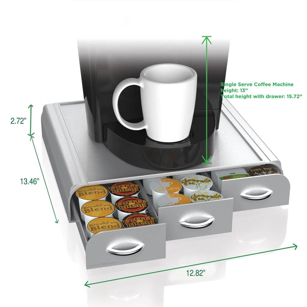 Mind Reader 36 Capacity K-Cup, Dolce Gusto, CBTL, Verismo, Single Serve Coffee Pod Holder Drawer, Silver 9 Mind Reader 36 Capacity K-Cup, Dolce Gusto, CBTL, Verismo, Single Serve Coffee Pod Holder Drawer, Silver - Image 7