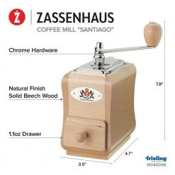 ZASSENHAUS Santiago Natural Beechwood Manual Coffee Mill 12 ZASSENHAUS Santiago Natural Beechwood Manual Coffee Mill -Air Fryers shop natural zassenhaus coffee grinders m040098 44 1000