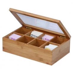 Oceanstar 8-Compartment Bamboo Tea Box with Hinged Lid -Air Fryers shop oceanstar coffee accessories tb1323 44 1000