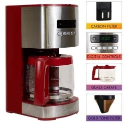 Kenmore Aroma Control 12-Cup Programmable Coffee Maker, Red and Stainless Steel, Reusable Filter 13 Kenmore Aroma Control 12-Cup Programmable Coffee Maker, Red and Stainless Steel, Reusable Filter -Air Fryers shop red kenmore drip coffee makers kkcm12red 1f 1000