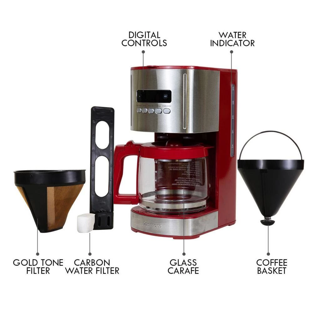Kenmore Aroma Control 12-Cup Programmable Coffee Maker, Red and Stainless Steel, Reusable Filter 9 Kenmore Aroma Control 12-Cup Programmable Coffee Maker, Red and Stainless Steel, Reusable Filter - Image 7