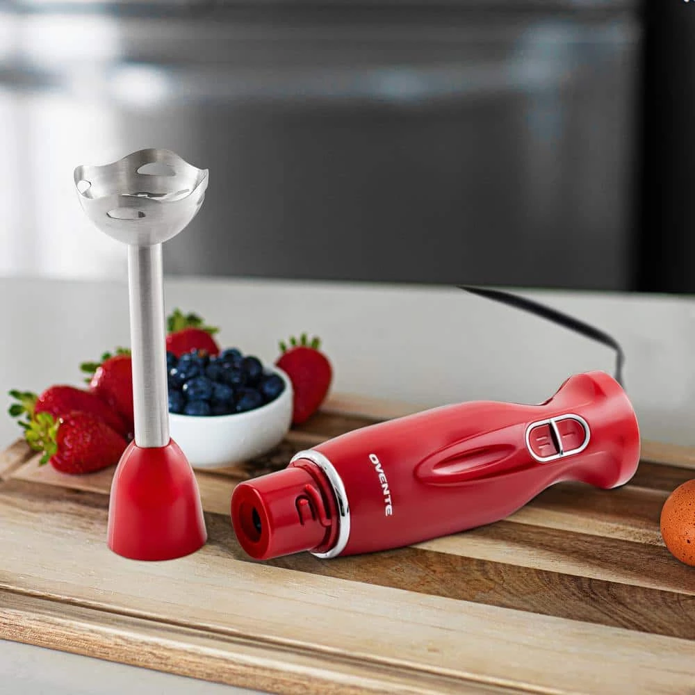 OVENTE Immersion Blender, Stainless Steel Blades, 300W Multipurpose Hand Mixer, 2-Speed Settings, Red (HS560R) 5 OVENTE Immersion Blender, Stainless Steel Blades, 300W Multipurpose Hand Mixer, 2-Speed Settings, Red (HS560R) - Image 3