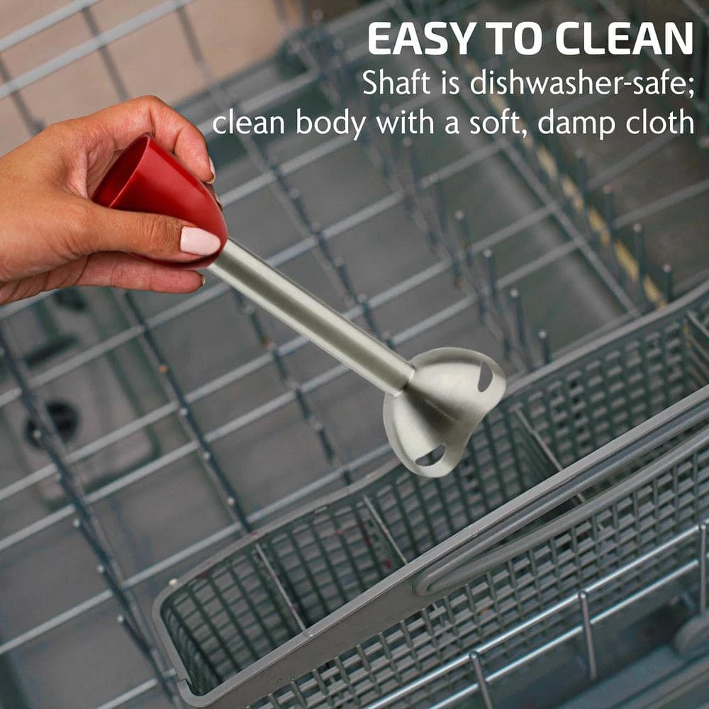 OVENTE Immersion Blender, Stainless Steel Blades, 300W Multipurpose Hand Mixer, 2-Speed Settings, Red (HS560R) 10 OVENTE Immersion Blender, Stainless Steel Blades, 300W Multipurpose Hand Mixer, 2-Speed Settings, Red (HS560R) - Image 8