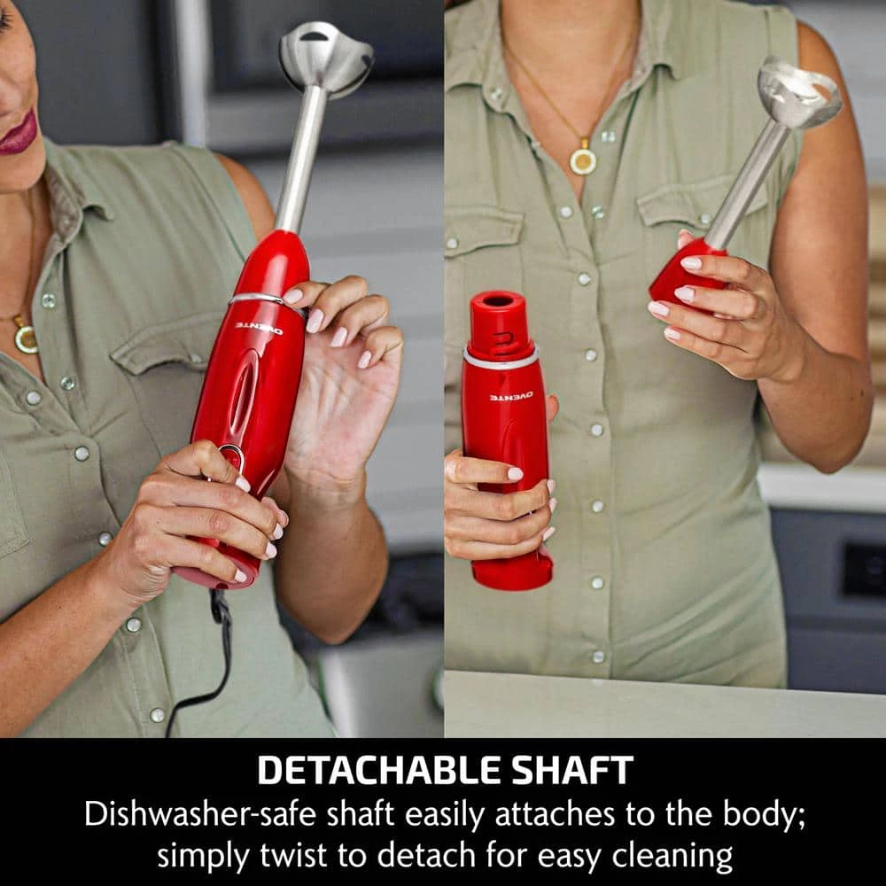 OVENTE Immersion Blender, Stainless Steel Blades, 300W Multipurpose Hand Mixer, 2-Speed Settings, Red (HS560R) 12 OVENTE Immersion Blender, Stainless Steel Blades, 300W Multipurpose Hand Mixer, 2-Speed Settings, Red (HS560R) - Image 10