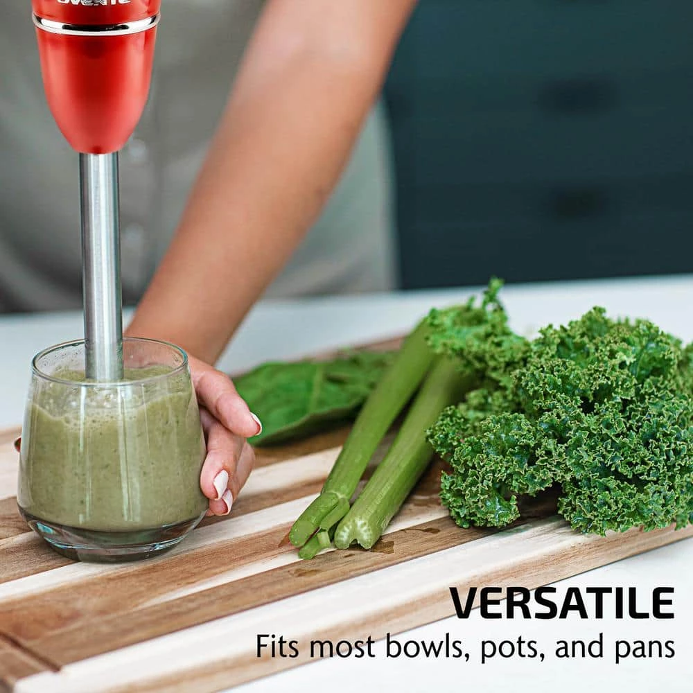 OVENTE Immersion Blender, Stainless Steel Blades, 300W Multipurpose Hand Mixer, 2-Speed Settings, Red (HS560R) 4 OVENTE Immersion Blender, Stainless Steel Blades, 300W Multipurpose Hand Mixer, 2-Speed Settings, Red (HS560R) - Image 2
