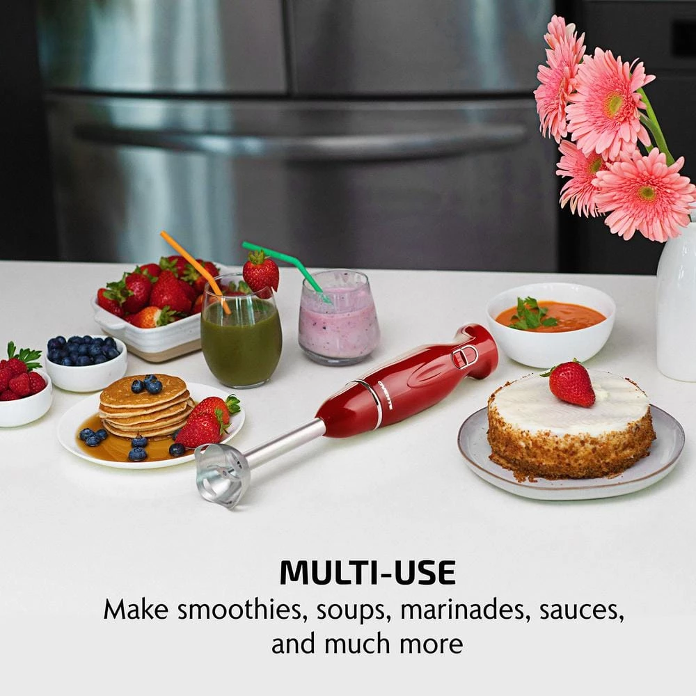 OVENTE Immersion Blender, Stainless Steel Blades, 300W Multipurpose Hand Mixer, 2-Speed Settings, Red (HS560R) 11 OVENTE Immersion Blender, Stainless Steel Blades, 300W Multipurpose Hand Mixer, 2-Speed Settings, Red (HS560R) - Image 9