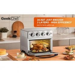 Unbranded 24.5 qt. Silver Air Fryer Oven Countertop Toaster Oven Stainless Steel Geek Chef with 3-Rack Levels and 16 Preset Modes -Air Fryers shop silver air fryers ec afs 4241 40 1000