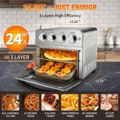 Unbranded 24.5 qt. Silver Air Fryer Oven Countertop Toaster Oven Stainless Steel Geek Chef with 3-Rack Levels and 16 Preset Modes -Air Fryers shop silver air fryers ec afs 4241 d4 1000