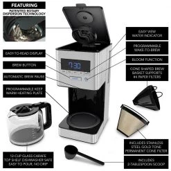 VINCI RDT Spinning Sprayhead 12- Cup Stainless Steel Programmable Auto Pour Over Coffee Maker w/ Rotary Dispersion Technology -Air Fryers shop silver black drip coffee makers e23033 76 1000