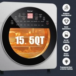 Costway 15.5 qt. Silver 16-in-1 Air Fryer Oven Toaster Oven Rotisserie Dehydrator with Accessories -Air Fryers shop silver costway air fryers ep24760sl 1f 1000