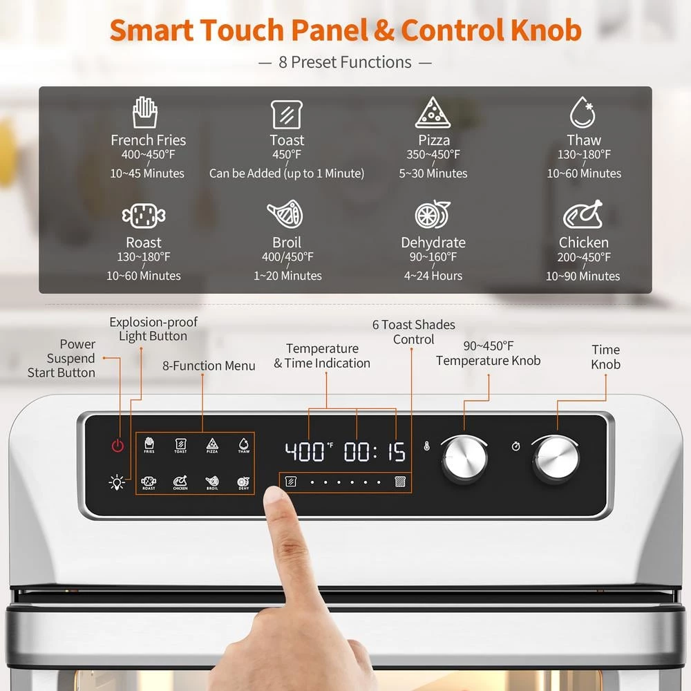 Costway 21 qt. Silver Convection Air Fryer Toaster Oven 8-in-1 w/5 Accessories and Recipe 9 Costway 21 qt. Silver Convection Air Fryer Toaster Oven 8-in-1 w/5 Accessories and Recipe - Image 7