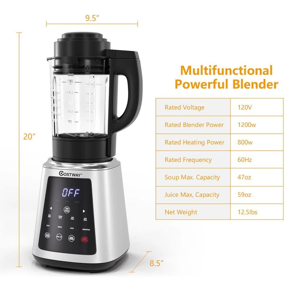 Costway 59 oz. Silver 10-Speed Professional Countertop Blender 5 Costway 59 oz. Silver 10-Speed Professional Countertop Blender - Image 3