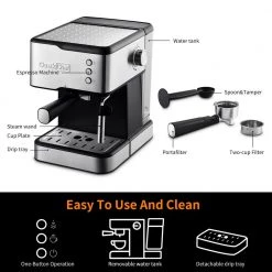 Cadeninc 2-Cup 20-Bar Espresso Machine with Detachable Frothing Nozzle and Detachable Transparent Water Tank Coffee Maker 12 Cadeninc 2-Cup 20-Bar Espresso Machine with Detachable Frothing Nozzle and Detachable Transparent Water Tank Coffee Maker -Air Fryers shop silver espresso machines gbk lqw1 6575 1f 1000