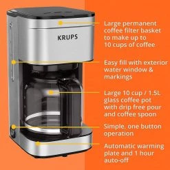Krups 10-Cup Silver Simply Brew Drip Coffee Maker With Filter -Air Fryers shop silver krups drip coffee makers km203d50 76 1000