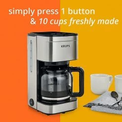 Krups 10-Cup Silver Simply Brew Drip Coffee Maker With Filter -Air Fryers shop silver krups drip coffee makers km203d50 c3 1000
