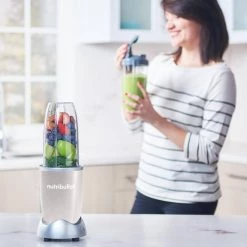 NutriBullet Pro 32 oz. Single Speed Silver Blender with 24 oz. Cup and Lids -Air Fryers shop silver nutribullet countertop blenders nb9 0901s 4f 1000