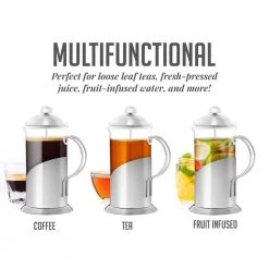 OVENTE 4.25-Cup Glass French Press Coffee and Tea Maker with Heat-Resistant Handles -Air Fryers shop silver ovente french presses fsl34s 4f 1000