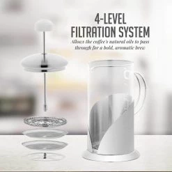 OVENTE 4.25-Cup Glass French Press Coffee and Tea Maker with Heat-Resistant Handles -Air Fryers shop silver ovente french presses fsl34s 76 1000