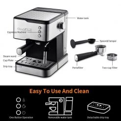 Unbranded 1- Cup 20 Bar Silver Stainless Steel Espresso Machine and Cappuccino Machine With Removable Foam Spout 17 Unbranded 1- Cup 20 Bar Silver Stainless Steel Espresso Machine and Cappuccino Machine With Removable Foam Spout -Air Fryers shop silver unbranded espresso machines gm h 804 1f 1000