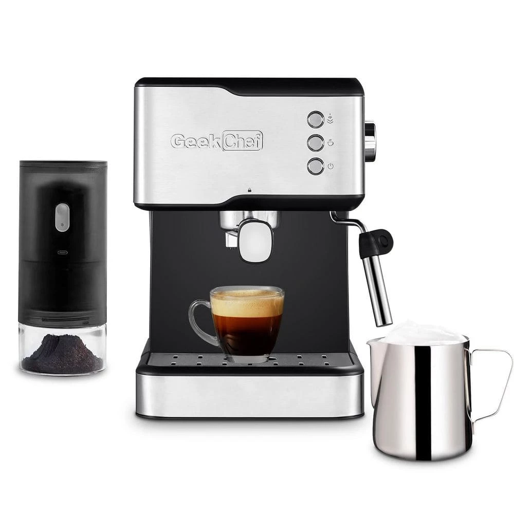 Unbranded 1- Cup 20 Bar Silver Stainless Steel Espresso Machine and Cappuccino Machine With Removable Foam Spout 3 Unbranded 1- Cup 20 Bar Silver Stainless Steel Espresso Machine and Cappuccino Machine With Removable Foam Spout
