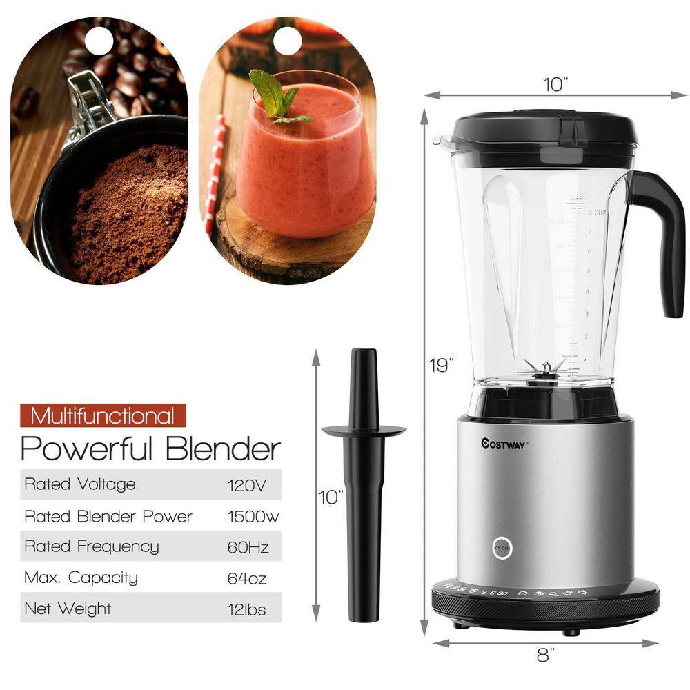 Costway 64 oz. Sliver 10-Speed Countertop Blender 6 Costway 64 oz. Sliver 10-Speed Countertop Blender - Image 4