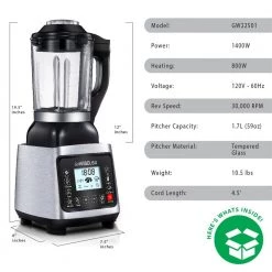 GoWISE USA High-Speed Premier Cooking 59 oz. 8-Speed Stainless Steel Glass Pitcher Blender 13 GoWISE USA High-Speed Premier Cooking 59 oz. 8-Speed Stainless Steel Glass Pitcher Blender -Air Fryers shop stainless look gowise usa countertop blenders gw22501 fa 1000
