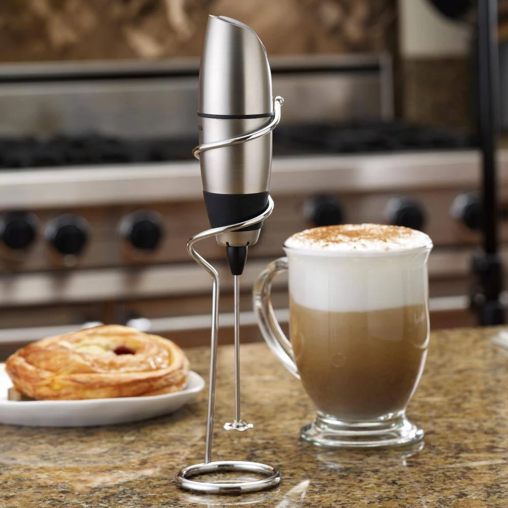 BonJour Battery-Powered Black Stainless Steel Milk Frother with Chrome Stand 4 BonJour Battery-Powered Black Stainless Steel Milk Frother with Chrome Stand - Image 2