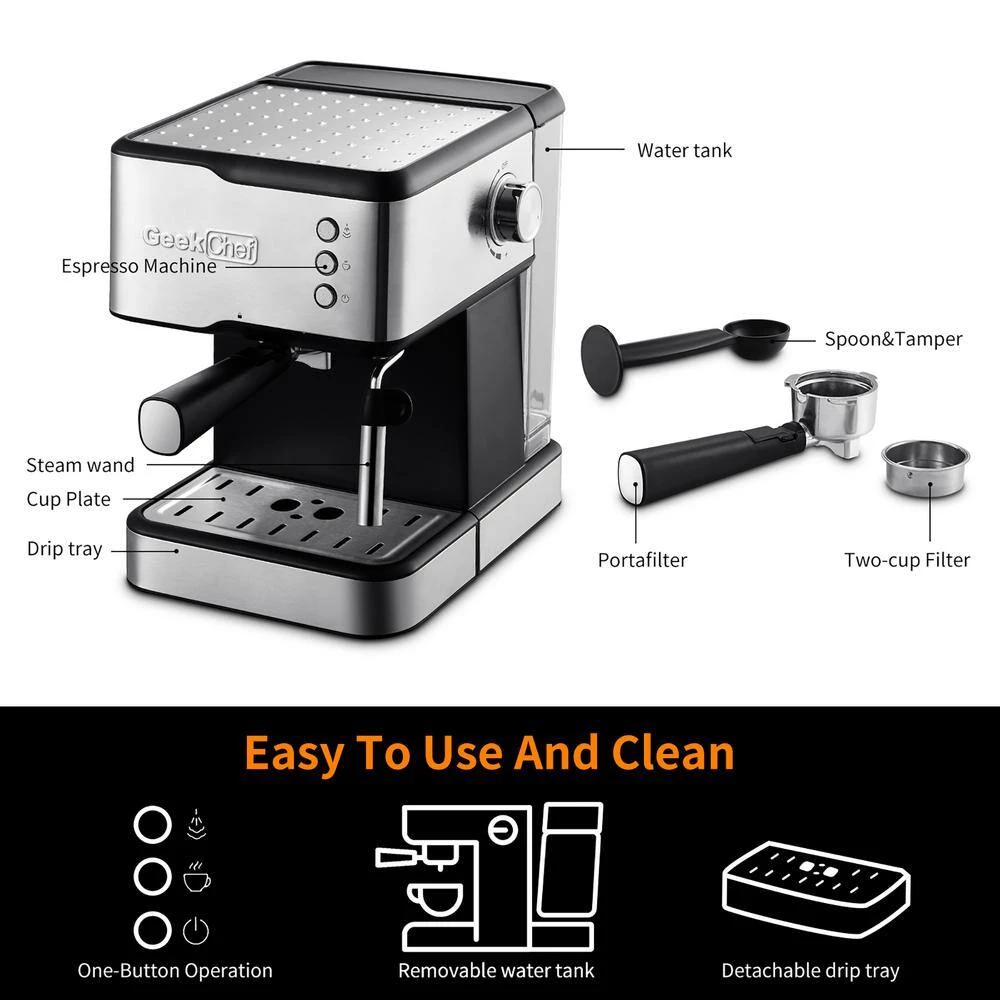 Boyel Living 2 Cup Stainless Steel Espresso Machine Coffee Maker with Milk Frother Steam Wand and 1.5L Water Tank for Home Barista 11 Boyel Living 2 Cup Stainless Steel Espresso Machine Coffee Maker with Milk Frother Steam Wand and 1.5L Water Tank for Home Barista - Image 9