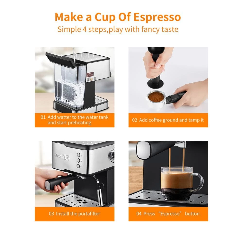 Boyel Living 2 Cup Stainless Steel Espresso Machine Coffee Maker with Milk Frother Steam Wand and 1.5L Water Tank for Home Barista 14 Boyel Living 2 Cup Stainless Steel Espresso Machine Coffee Maker with Milk Frother Steam Wand and 1.5L Water Tank for Home Barista - Image 12