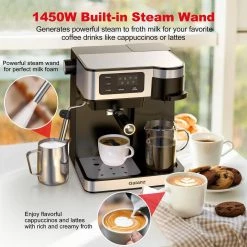 Galanz 2- Cup Stainless Steel Espresso Machine with Steam Wand and Drip Coffee Machine 14 Galanz 2- Cup Stainless Steel Espresso Machine with Steam Wand and Drip Coffee Machine -Air Fryers shop stainless steel galanz espresso machines glec02s3ct14 1f 1000