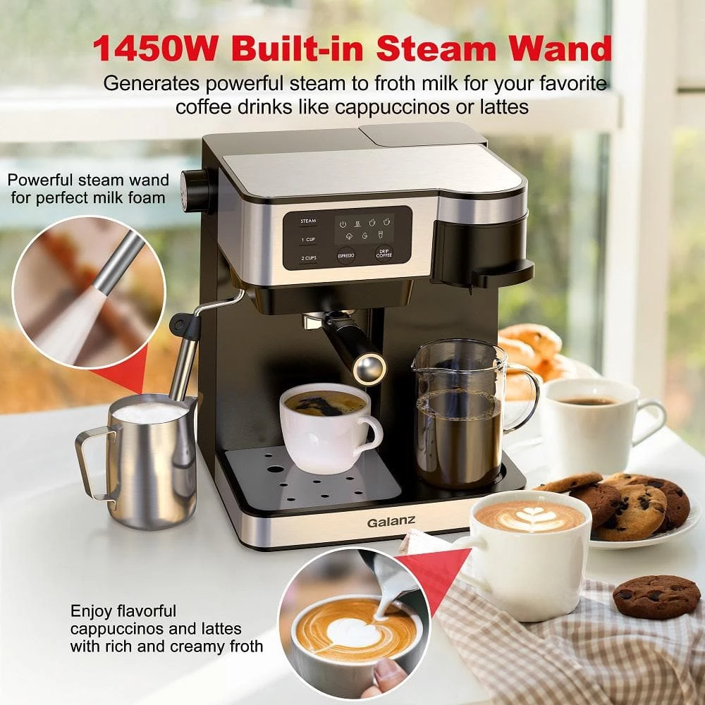 Galanz 2- Cup Stainless Steel Espresso Machine with Steam Wand and Drip Coffee Machine 7 Galanz 2- Cup Stainless Steel Espresso Machine with Steam Wand and Drip Coffee Machine - Image 5