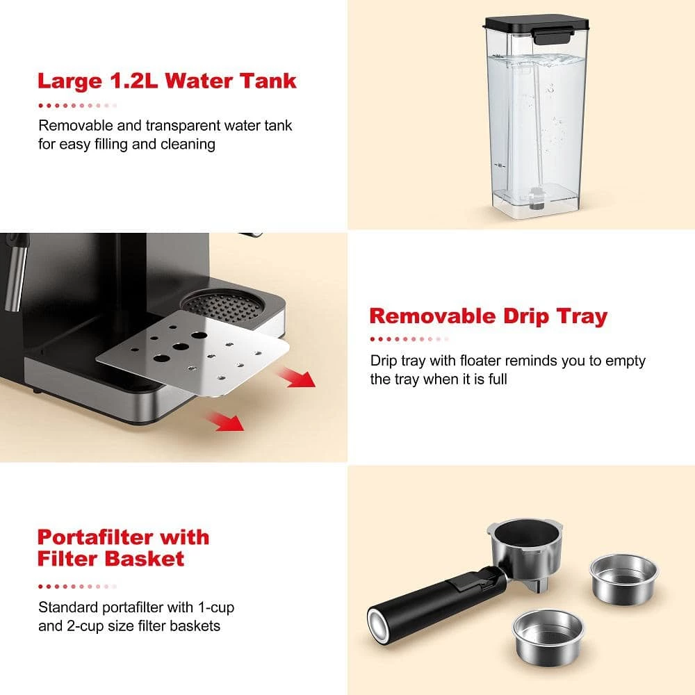 Galanz 2- Cup Stainless Steel Espresso Machine with Steam Wand and Drip Coffee Machine 9 Galanz 2- Cup Stainless Steel Espresso Machine with Steam Wand and Drip Coffee Machine - Image 7