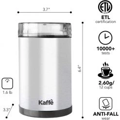 Kaffe Electric Coffee Grinder - Stainless Steel - 3 oz. Capacity with Easy On/Off Button Cleaning Brush Included -Air Fryers shop stainless steel kaffe coffee grinders kf2020 4f 1000