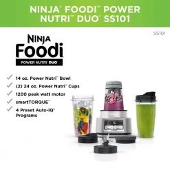 NINJA Foodi 24 oz. 4-Speed Auto-iQ Stainless Steel Smoothie Bowl Maker and Nutrient Extractor Blender 1200WP -Air Fryers shop stainless steel ninja countertop blenders ss101 40 1000